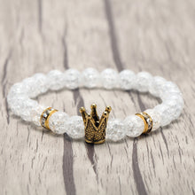 Load image into Gallery viewer, Glass Bead Gold Crown Bracelet