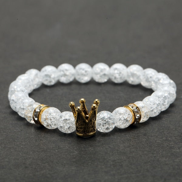 Glass Bead Gold Crown Bracelet